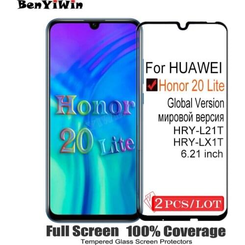 2PCS 100% Original Full Cover Tempered Glass for Huawei Honor 20 Lite Global Screen Protector Protective Glass For HRY L21T Film