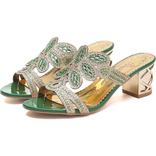 Sandals Women 2021 Summer New Style Rhinestone Fish Mouth Ladies Sandals and Slippers Drag Sandals All-match Thick Heel