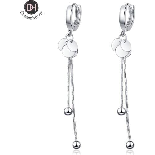 Dreamhonor Elegant 925 Sterling Silver Disc Long Tassel Drop Earrings For Women Fashion Jewelry 2021
