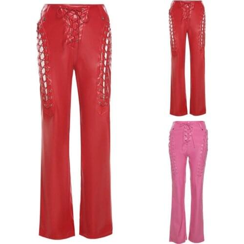 Women Pants Pencil Pants Leather Pants Skinny Bodycon Pants Hollow Out Slim Punk Ladies Solid Color Faux Leather Pants for Club