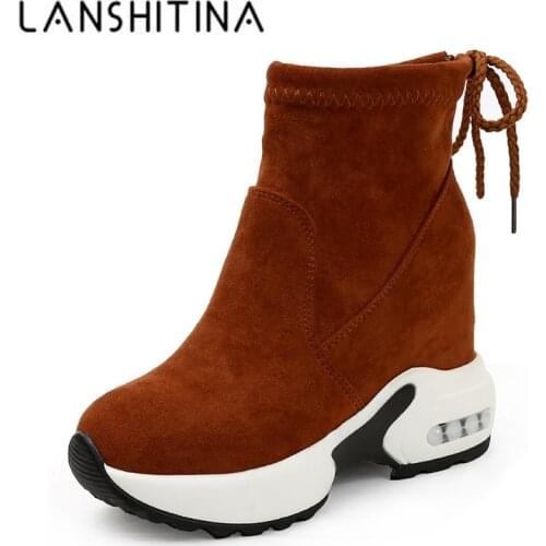 2020 Suede Winter Boots Women Platform Ankle Boots Casual Wedge Heels Creepers Woman Fashion Inner Incareased Autumn Sneakers