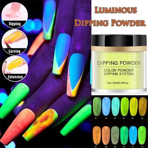 1Box Nail Art Glitter Luminous Powder Dip Powder Extension Nail Tip Acrylic Powder 10ml Neon Phosphor Nail Art Decor Powder