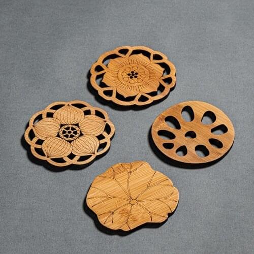 Water Lily Lotus Drink Coasters Wooden Round Cup Tea Coffee Mug Placemat Home Decoration Kitchen Accessories