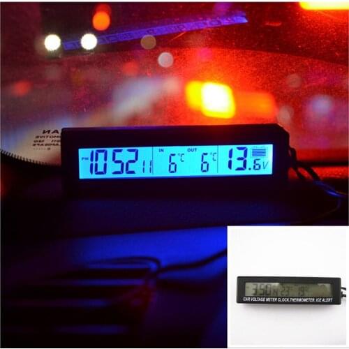 110mmx23mmx29mm Digital Volt Meter/Clock/Temp/Ice Alert Blue Backlit Backlight
