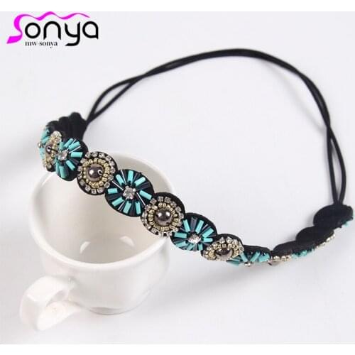 Floral Rhinestone Headbands for Women Acrylic Beads Hair Jewelry Boho Wedding Hair Accessories 4I1004
