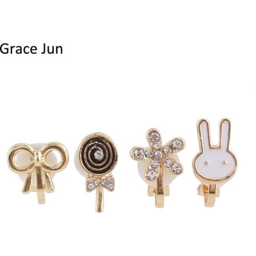 Grace Jun(TM) 4pcs/lots Fashion Cute Rabbit Bowknot Lollipop Flower Clip on Earrings Without Piercing for Girls Kids Korea Style