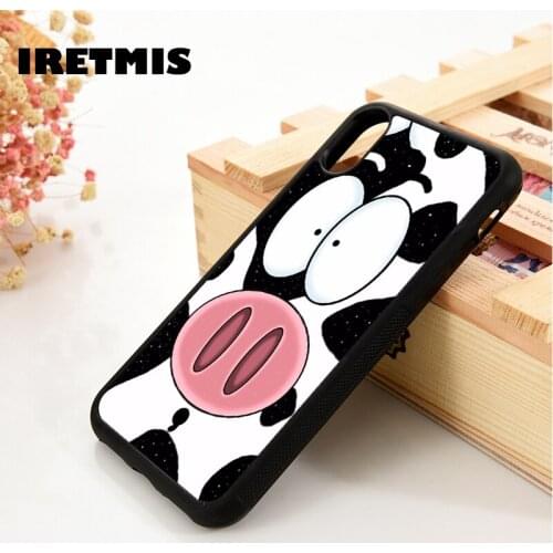 Iretmis 5 5S SE 6 6S Soft Silicone phone case cover for iPhone 7 8 plus X Xs 11 Pro Max XR Cow face cute animal spot dot print