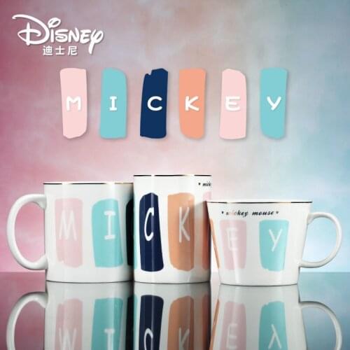 Disney Mickey Mouse Minnie Ceramic Mug Large Capacity Mug with Lid Spoon Creative Milk Cup Fashion Coffee Cup