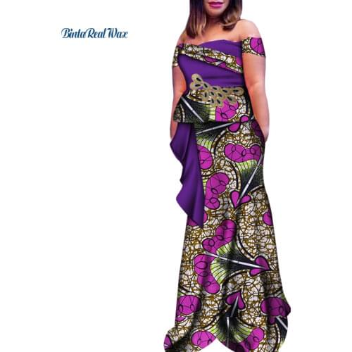 2 Pieces Skirts Sets Top and Skirts Sets for Women Riche Off Shoulder Print Traditional African Women Party Clothing WY7553