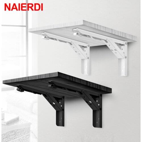 NAIERDI 2PCS Triangle Folding Angle Bracket Heavy Support Adjustable Wall Mounted Bench Table Shelf Bracket Furniture Hardware