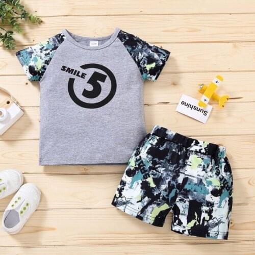 Summer Baby Boys Short Sleeve T-Shirt Shorts Set Print Handsome Shirt Camouflage Kids Two Piece Suit Childrens Clothing