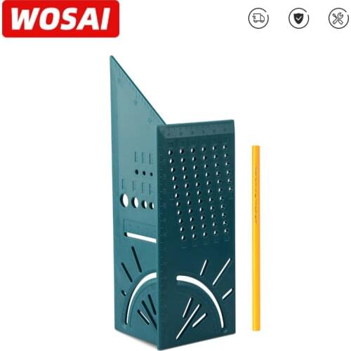WOSAI Ruler Multifunctional Angle Ruler Wood Working 3D Mitre Angle Measuring Gauge Square Size Marking Carpenter Gauge and Pen