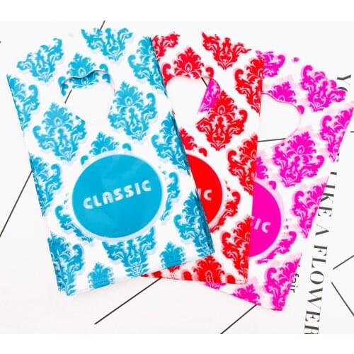 Flowers Small Plastic Gift Bag 3colors Shopping Bags With Heart Handle Lace Edge Boutique Gift Packaging Bag 50pcs 9x15cm