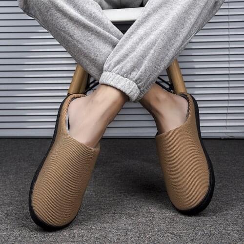 2021 New Men slippers Simplicity stripe Indoor Home Slippers Short plush soft Non-slip bedroom comfortable mens slippers