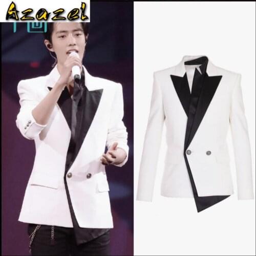Azazel Mens Suit Banquet Dress Wedding Host Suit White Double Collar Suit Jacket Men And Women Star Clothing