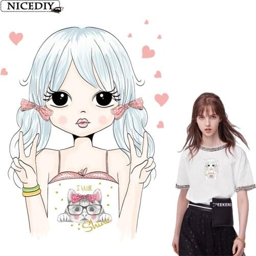 Nicediy Cartoon Girl Patches For Clothes Fashion Lady Iron On Heat Transfer Vinyl Stickers Patches Washable Applique Cute Things