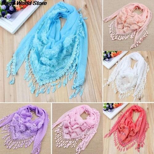 New 1PC Fashion Female Women Tassel Shawls And Scarves Autumn Women Silk Flower Lace Triangle Pendant Scarf Fashion Women Scarf