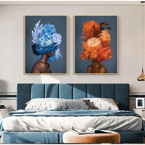 New Modern Living Room Sofa Background wall Art Figure Picture Woman Flower Head Poster Canvas Painting Wall Art Home Decoration