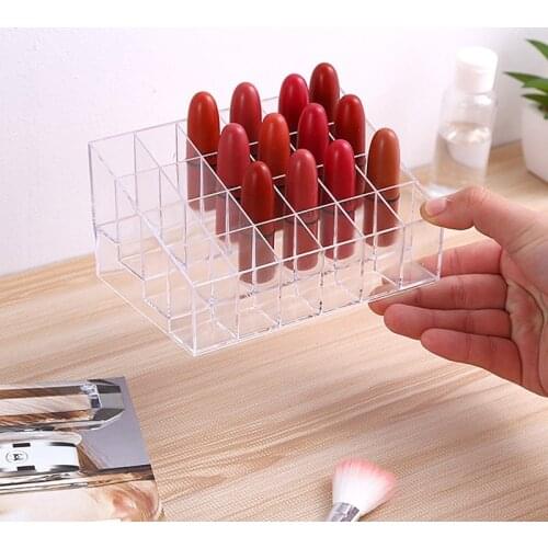 24 Grid Makeup Organizer Clear Acrylic Storage Organizador Lipstick Display Stand Holder Cosmetic Jewelry Organizer Bathroom Box