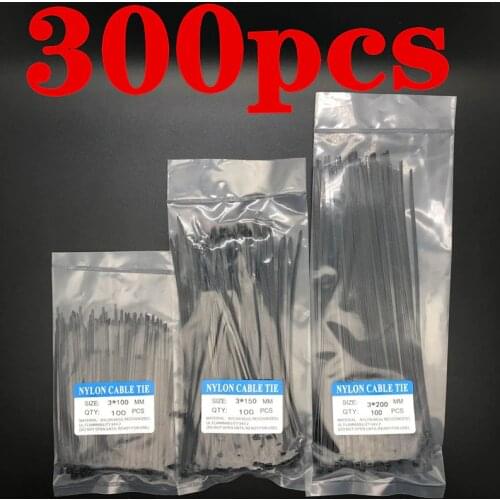 Original 300Pcs 3x100 150 200 MM Tyrap Assorted Self-Locking Nylon Cable Ties Plastic Zip Tie Loop Wire Wrap Zip Ties