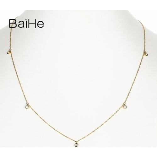 BAIHE Genuine Solid 18K Yellow Gold H/SI Natural Diamonds Necklace Fine Jewelry Making Trendy Wedding Gift Necklace Women