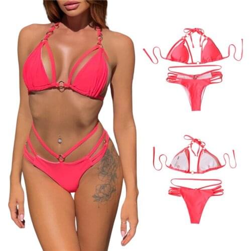 Sexy Women Bikini Swimwear Solid Color Halter Push Up Bikini Set Padded Bra Swimsuit Hot Bandage Swim Suit Brazilian Biquini