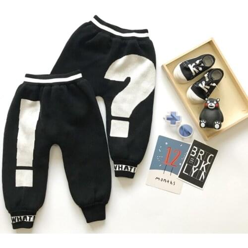 Tonytaobaby Black and White Question Mark Harun Casual Plush Cotton Wool Pants Boys Pants
