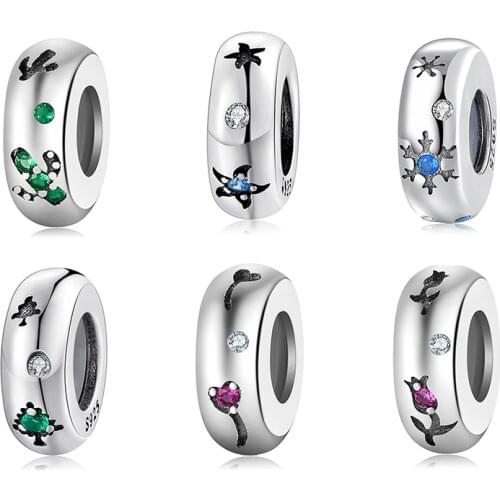 Christmas Charms 925 Sterling Silver Blue CZ Snowflake Spacer Stopper beads Fit Original European Charm Bracelet Diy