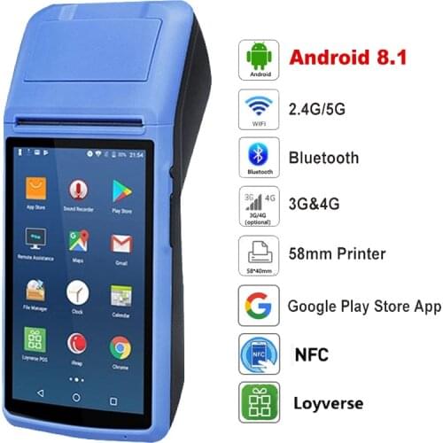 RUGLINE Handheld Pos Terminal Android 8.1 PDA With Bluetooth Thermal Receipt Printer 3G WiFi Mobile Order POS Terminal