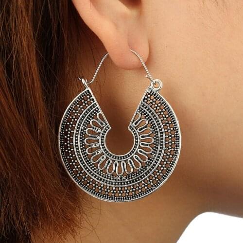 Серьги vintage drop earrings for women and ethnic Bohemian carved earrings jewelry