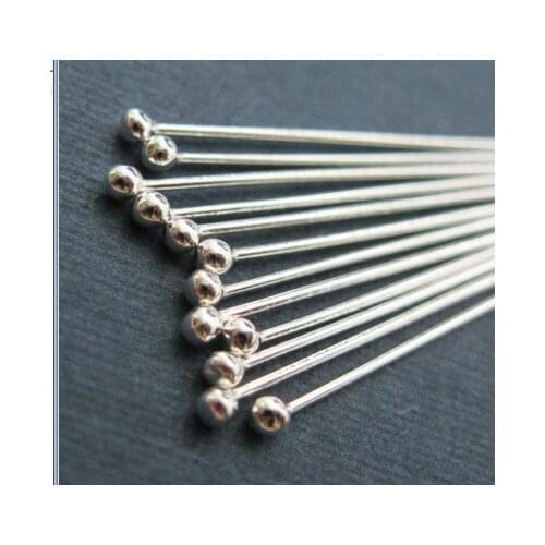 Wholesale Genuine Solid Sterlring 925 Silver Head Ball Pin 20pcs/lot Silver Ball Pin For Jewelry Making Finding 0.6x40mm
