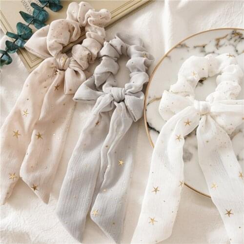 New Star Bow Hair Scrunchies Chiffon Tailing Hair Rope For Woman Girls Daily All-match Elastic Headwear Hair Accessories