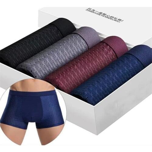 4pcs/Lot Mens Panties Male Underpants Man Pack Shorts Boxers Underwear Slip Homme Calzoncillos Bamboo Hole Large Size 5XL