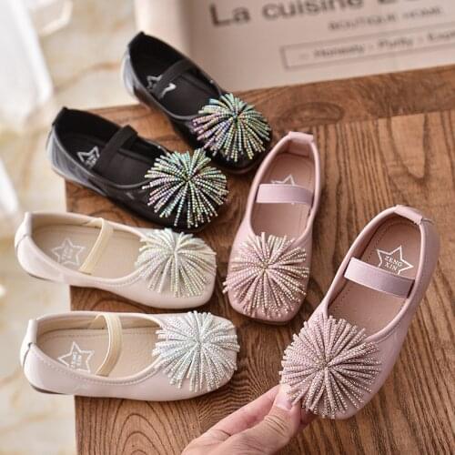 Girls Flats Shoes Princess Toddlers Leather Shoes Rhinestone Tassels Fringes Fashion Sweet Kids Dress Shoes 2021 Spring 21-30