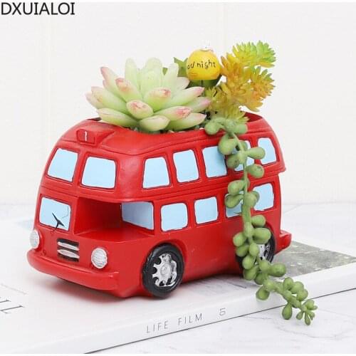 Home Decoration Creative Resin Car Bus Succulent Flower Pot Small Car Micro Landscape Desktop Potted Plant DXUIALOI