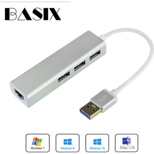 Basix USB Ethernet Adapter 3 Ports USB 3.0 Hub USB to Rj45 1000Mbps Lan Network Card for Macbook pro Mac Desktop Ethernet USB