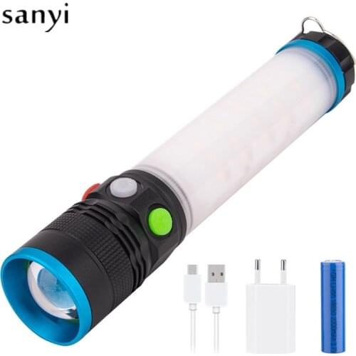 XML T6 LED Rechargeable Flashlight Torch 18650 Battery Zoom Focus Powerful Led Flashlight With Hook Magnet Camping Light Lantern