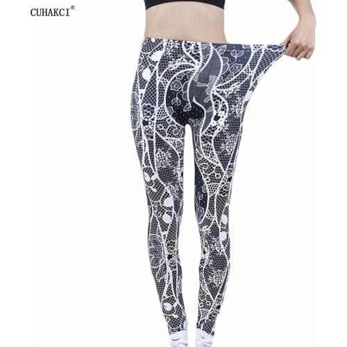 CUHAKCI Summer New Arriaval Black White Love Floral Printed Leggings Women Sexy Fitness Activewear Elastic Trousers Dropship