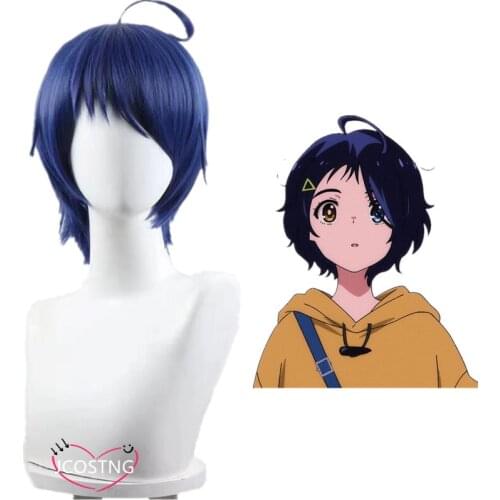 Wonder Egg Priority Ohto Ai Cosplay Wig Blue Short Hair Wig Woman Girl Bobo Curly Headgear Halloween Party Costume Props