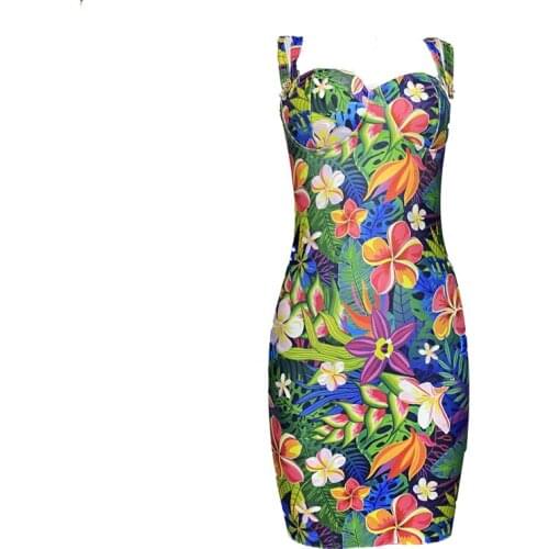 Wholesale Womens Printing Spaghetti Strap Stretch Tight Fashion Sexy Club Celebrity Cocktail Party Bandage Dress