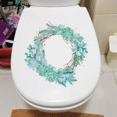ZTTZDY 24.2×24.9CM Creative Succulents Ring Fresh WC Toilet Decoration Fashion Home Room Wall Stickers T6-0001