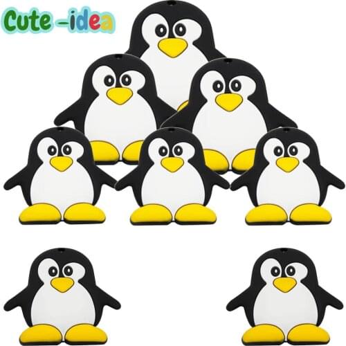 Cute-idea 1pc Cartoon Penguin Teether Silicone Beads Baby Teething Food Grade Nursing Chewable Pacifier Chain Baby Toys DIY