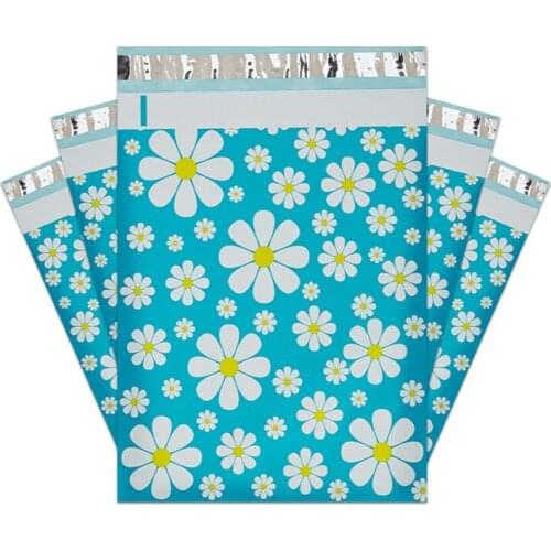 100Pcs New Courier Bag Blue Daisy Plastic Envelopes 26x33cm Waterproof Shipping Mailing Bags Postal Express Packaging Pouches