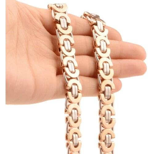 11mm Top Sale Stainless Steel Rose Gold Color Byzantine Chain Necklace Or Bracelet Mens Womens Biker Jewelry Daily Gift