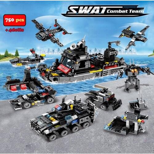 418-750PCS SWAT Car Blocks Compatible All Brand City Police Station Helicopter Truck Bricks Educational Toy For Boys Children