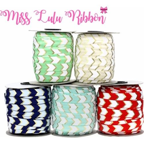 50 yards/lot 5/8" 16mm Gold Foil Elastic Ink Printing Geometric Arrows Fish foe Ribbon DIY Hair Tie Accessories