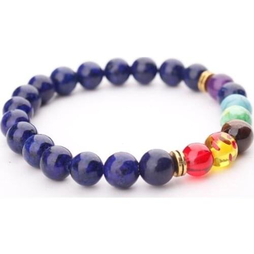 8mm lapis lazuli multicolor Agate Chakra Healing Reiki Buddha Yoga Bracelet elastic adjustable Volcanic Stone Bangles wv42