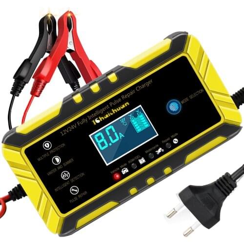 Car Battery Charger 12/24V 8A Touch Screen Pulse Repair LCD Display Fast Power Charging Wet Dry Lead Acid Digital