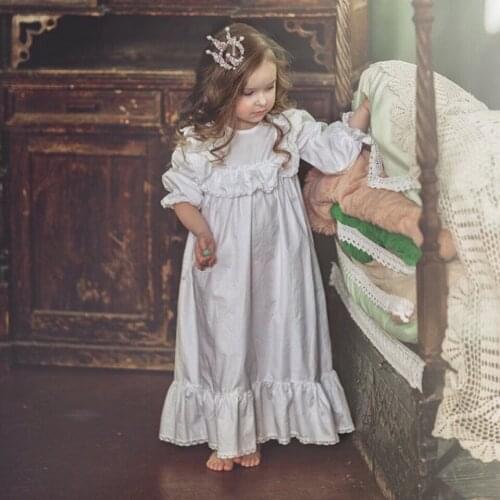 Baby Girl White Cotton Christening Baby Dress Parent-child Nightdress Pajamas Long Dress Nightdress Pajamas Long Dress