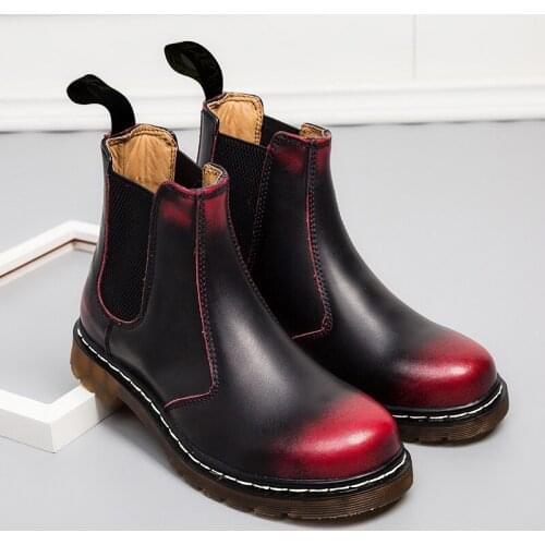 Cowhide Unisex 2020 Genuine Leather Top Quality Women Ankle Boots Men Maetens Chelsea Dr Motorcycle Women Shoes Female Boots